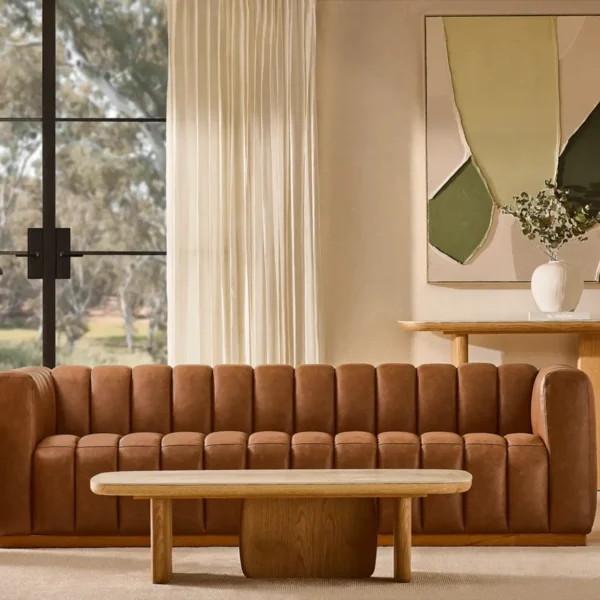 Portia Vintage Tan Leather 4-Seater Sofa